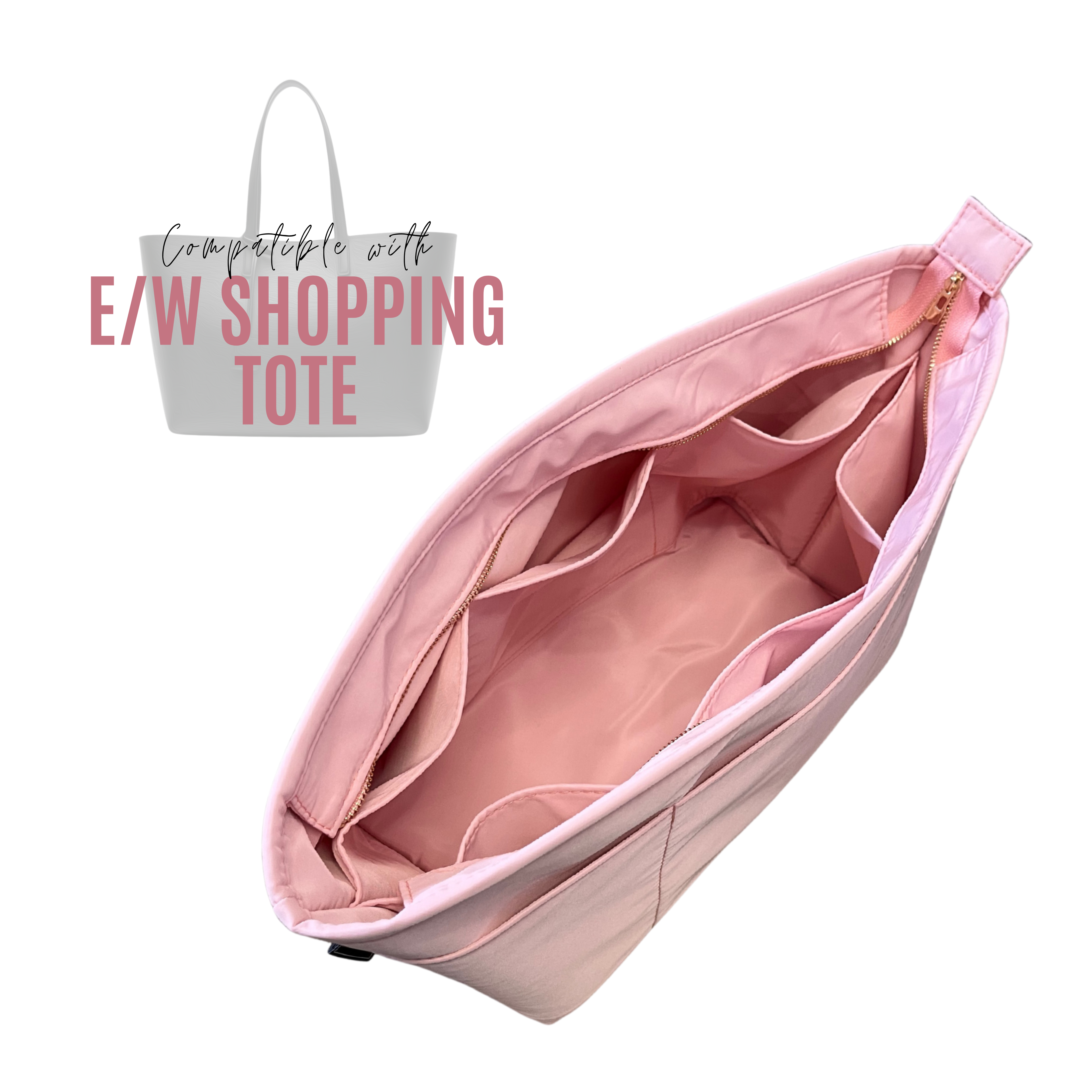 Premium-Geldbörsen-Organizer aus Nylon für Laurent East West-Einkaufstaschen, Laurent East West-Einkaufstaschen-Organizer, handgefertigt, 3 mm Premium-Filz, eng anliegend, stabiler goldfarbener Reißverschluss (für Spielzeug-Einkaufstasche, weiß)