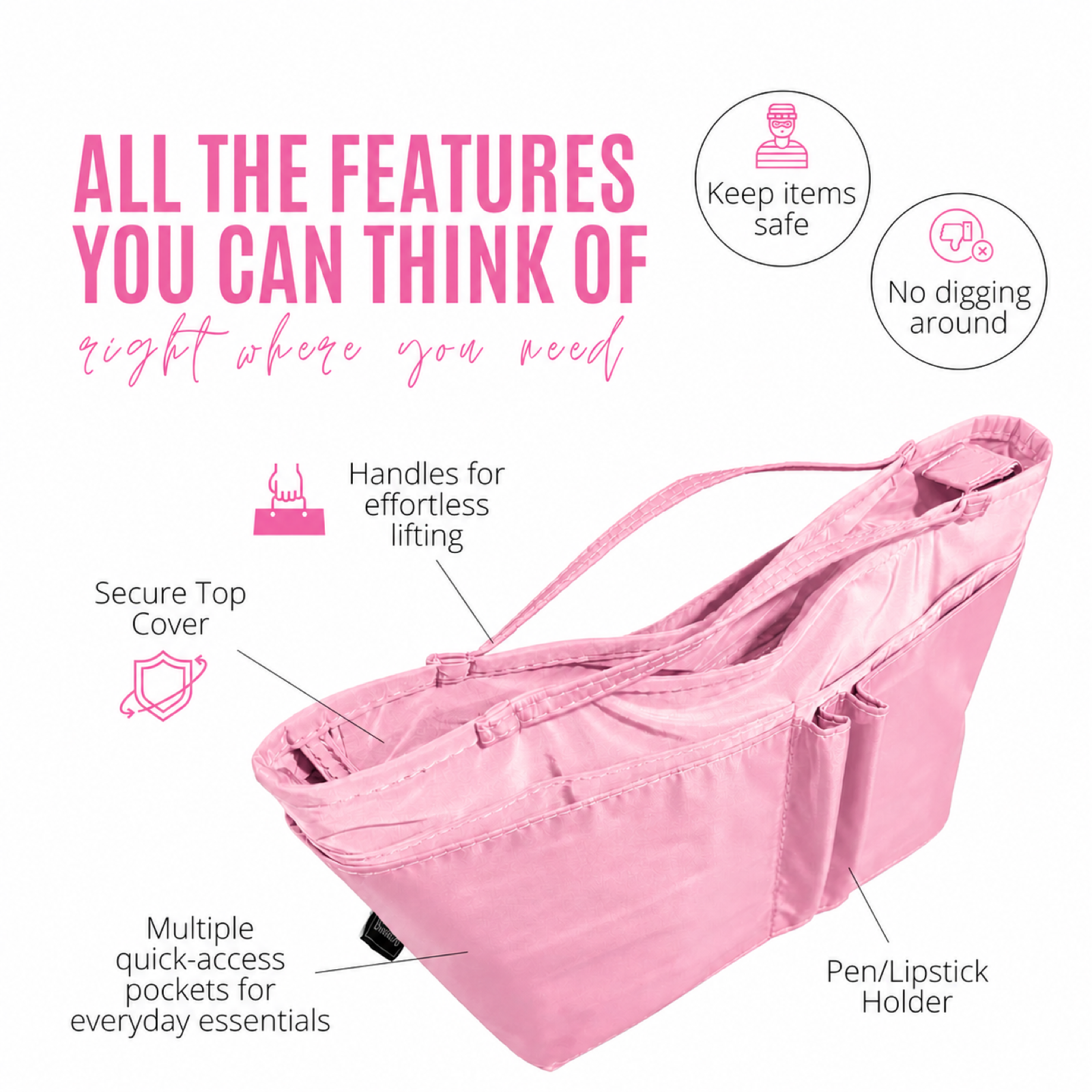 Divitize Curves Tote nylon organizer Bubblegum feature image 3#Color_Bubblegum