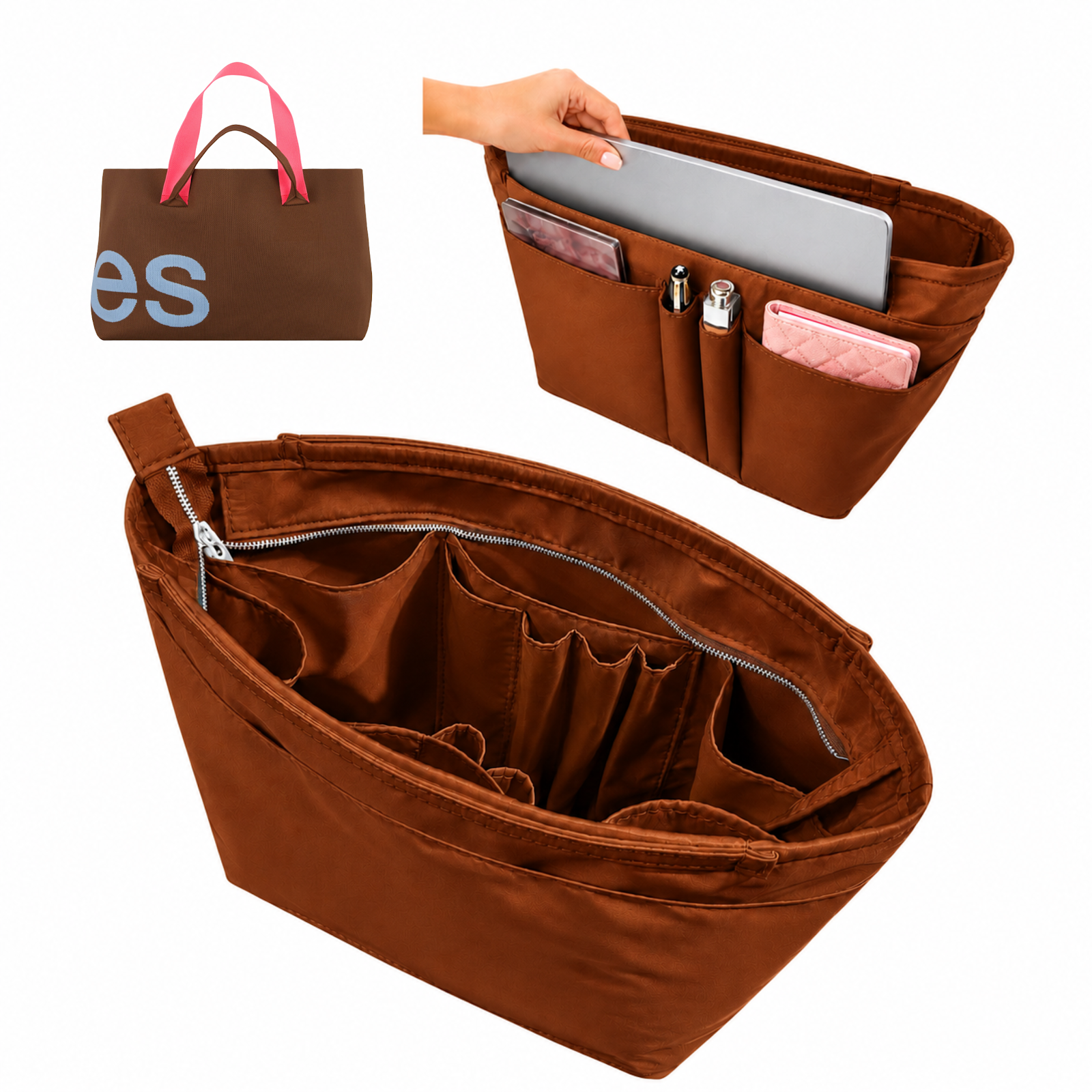 Divitize Curves Tote nylon organizer Cognac#Color_Cognac
