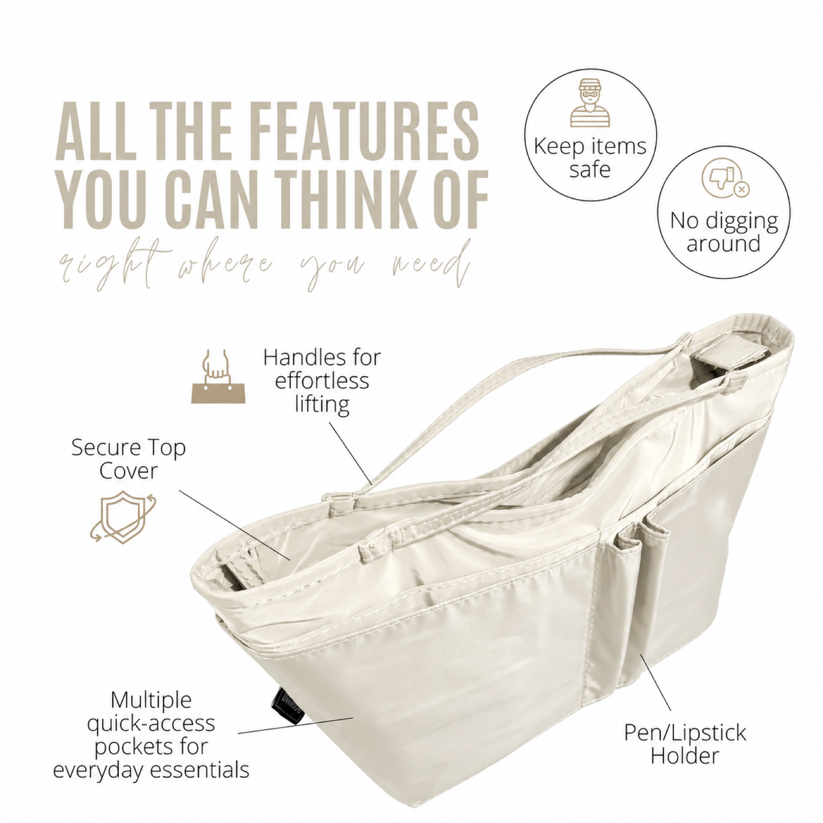 Divitize Curves Tote nylon organizer Cream feature image 3#Color_Cream