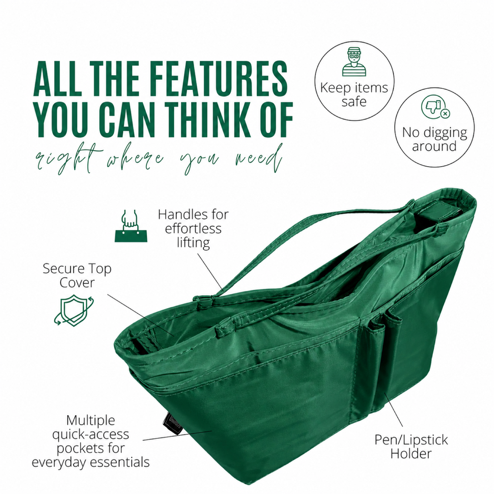 Divitize Curves Tote nylon organizer Emerald feature image 3#Color_Emerald