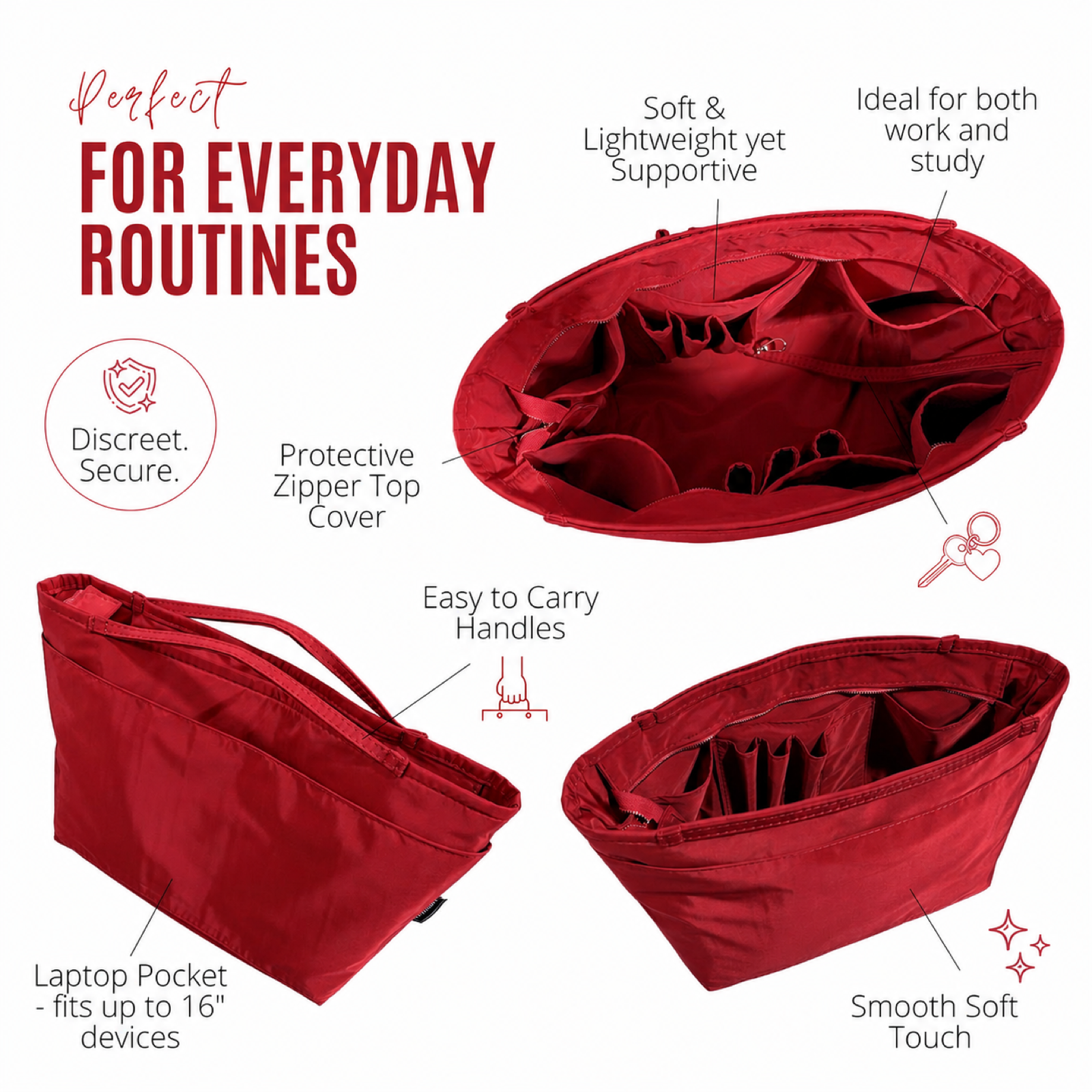 Divitize Curves Tote nylon organizer Red feature image 1#Color_Red