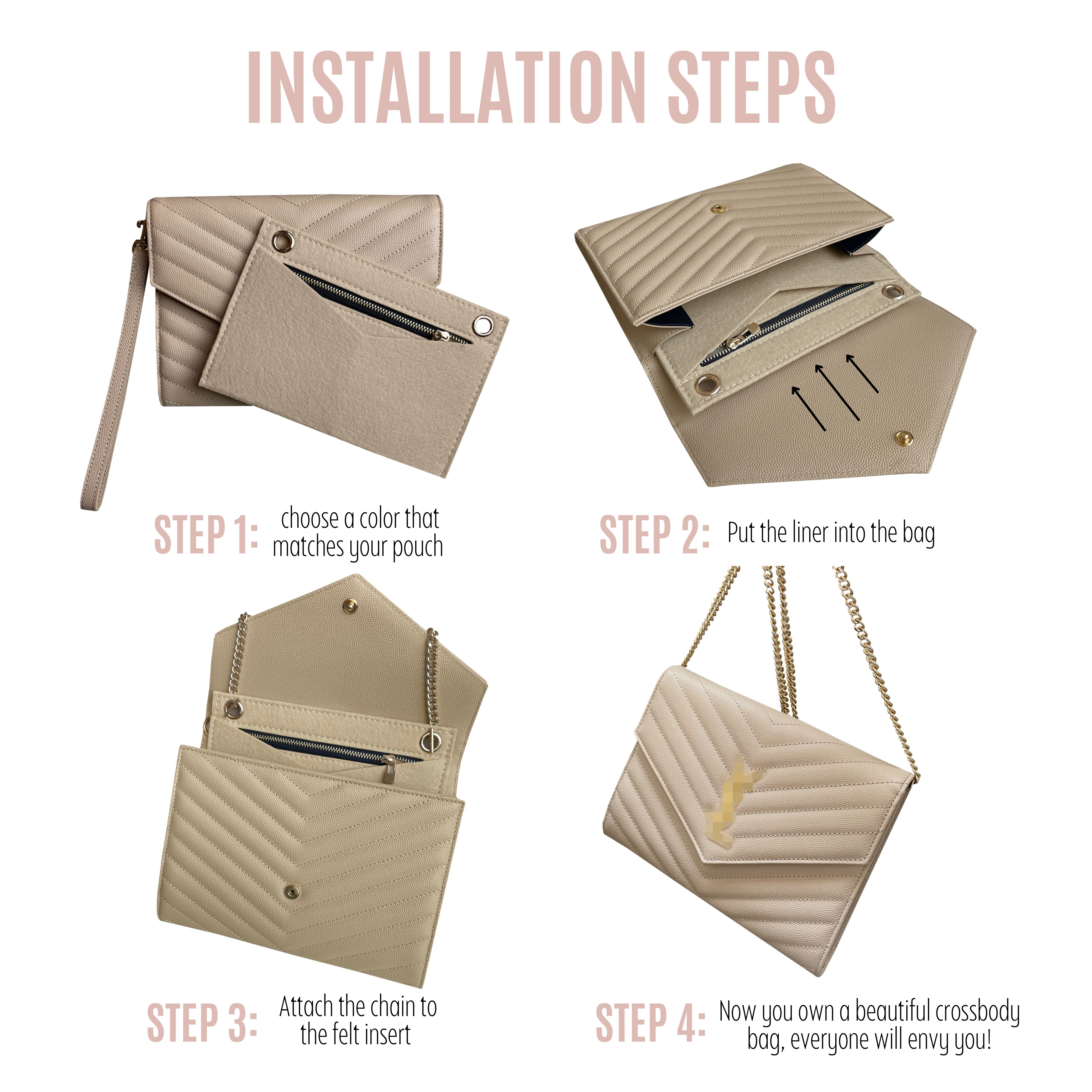 Monogram Clutch Conversion Kit with Rounded Clips & Chain