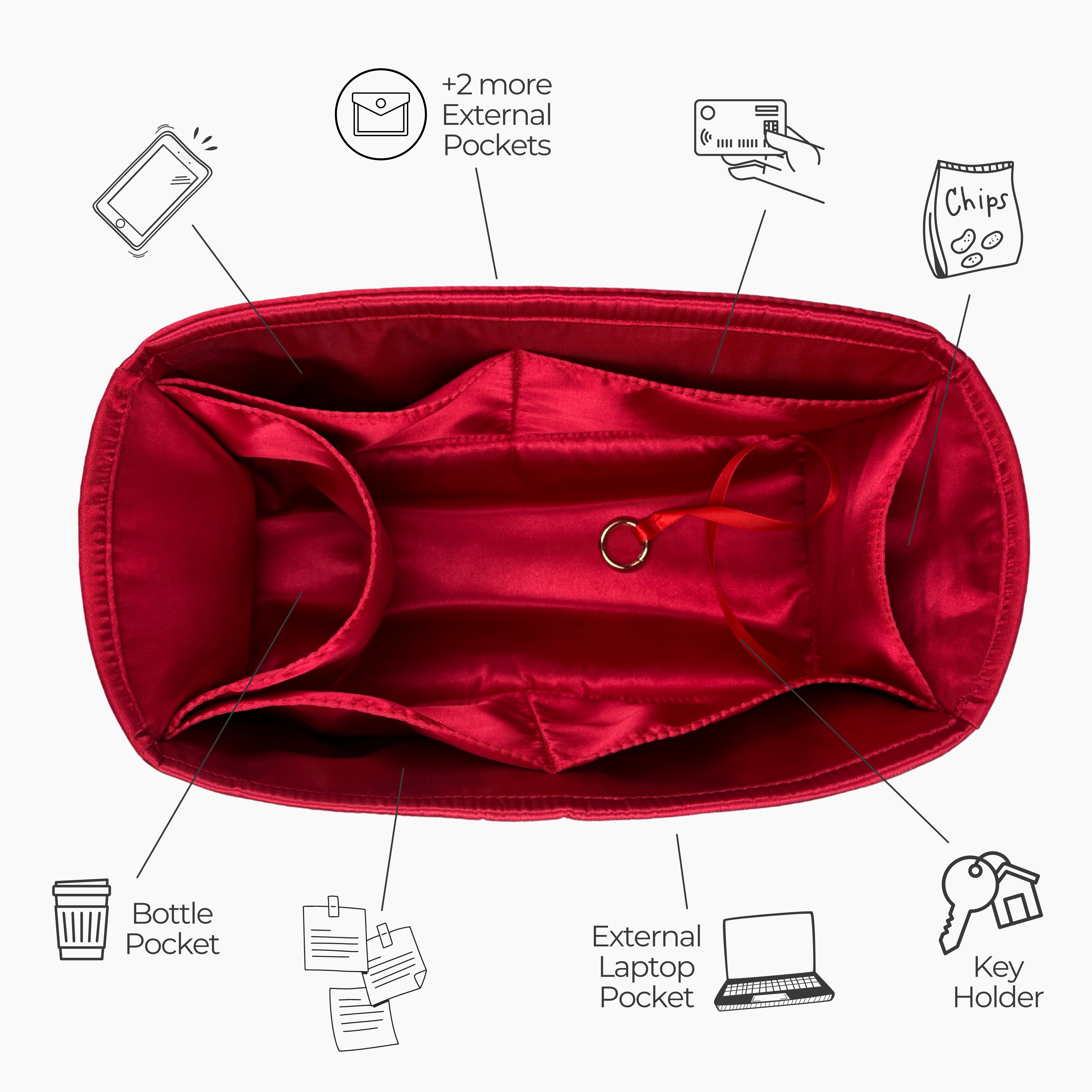 Premium-Geldbörsen-Organizer aus Nylon für Laurent East West-Einkaufstaschen, Laurent East West-Einkaufstaschen-Organizer, handgefertigt, 3 mm Premium-Filz, eng anliegend, stabiler goldfarbener Reißverschluss (für Spielzeug-Einkaufstasche, weiß)