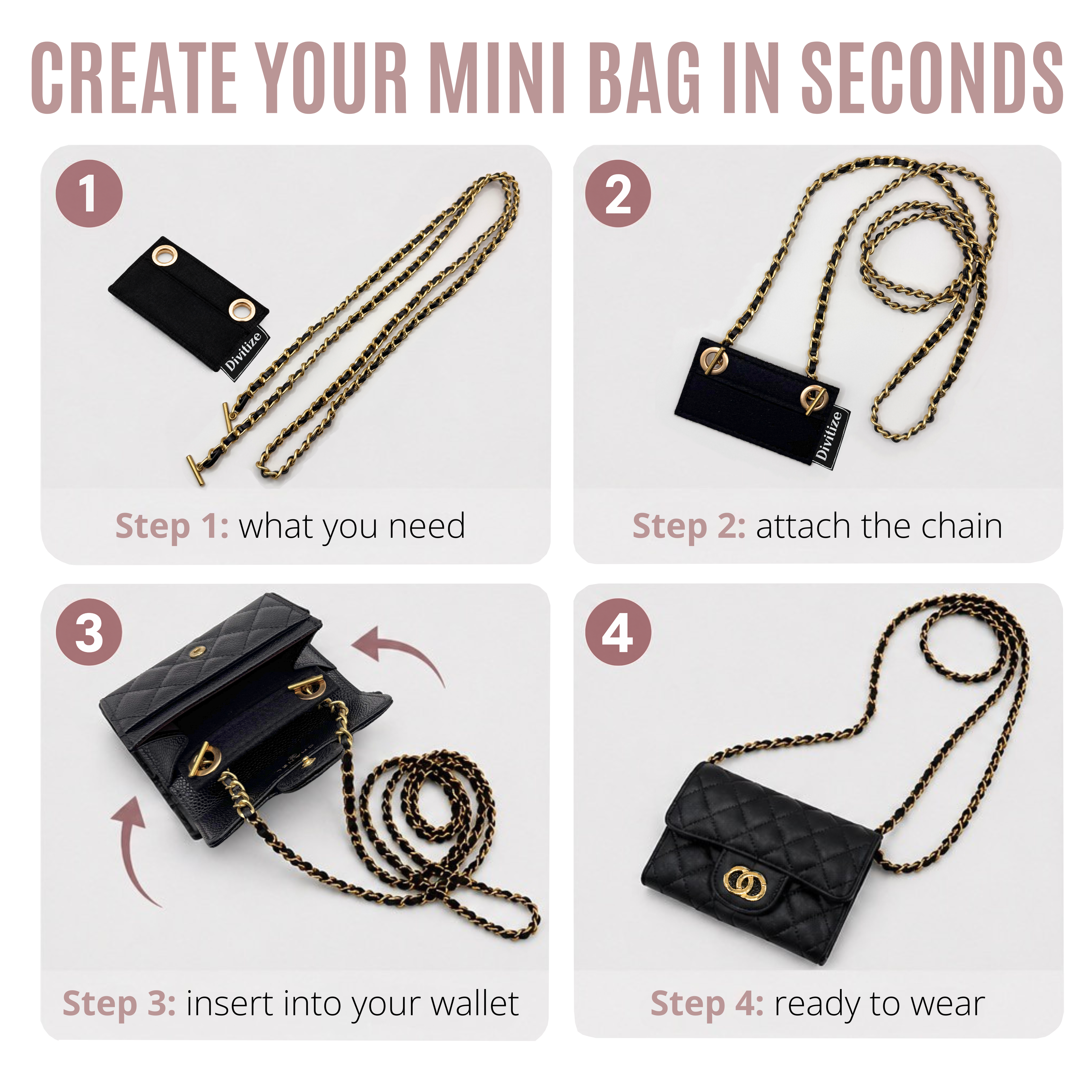Ch*nel Classic Small Flap Wallet Conversion Kit & Leather Chain