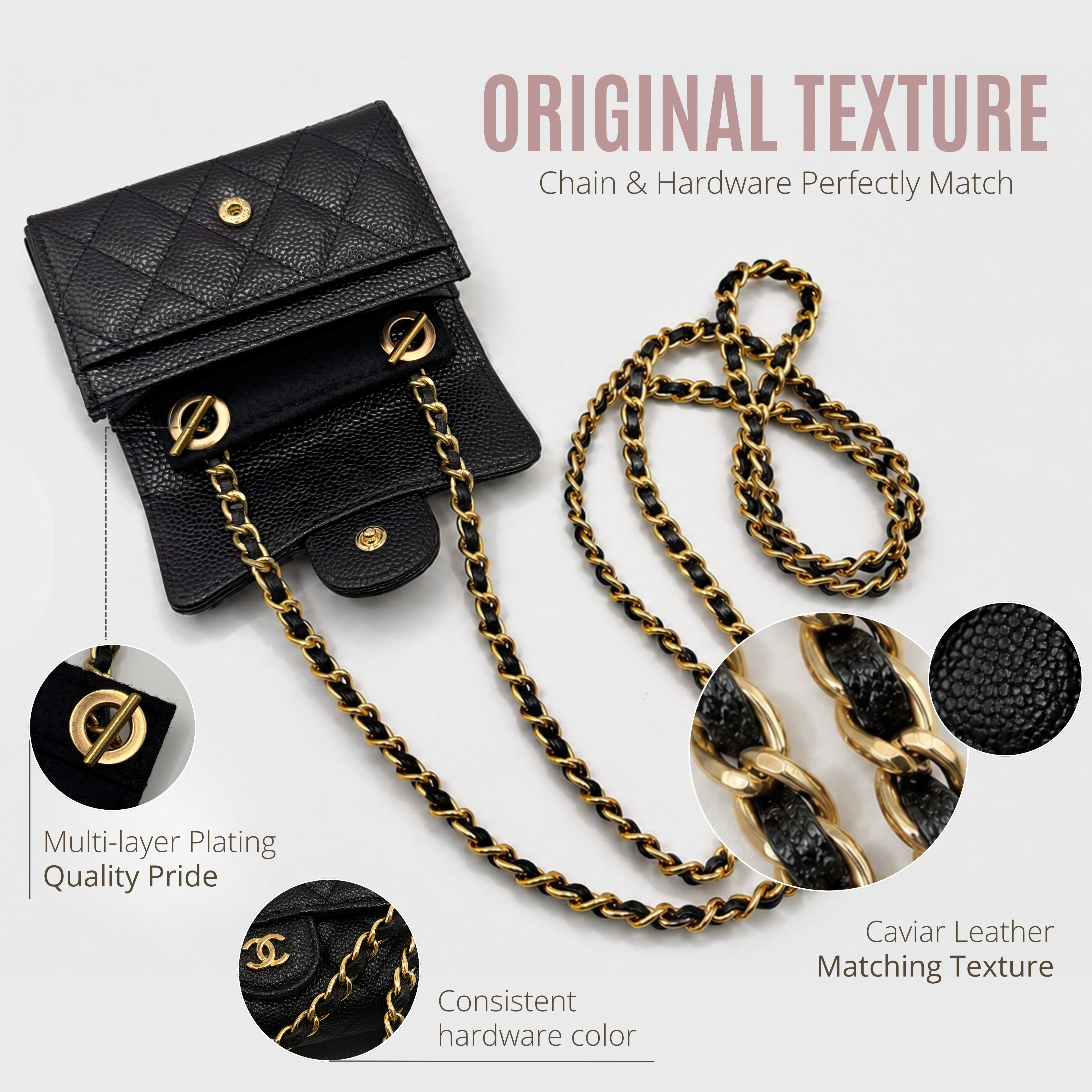 Ch*nel Classic Small Flap Wallet Conversion Kit & Leather Chain