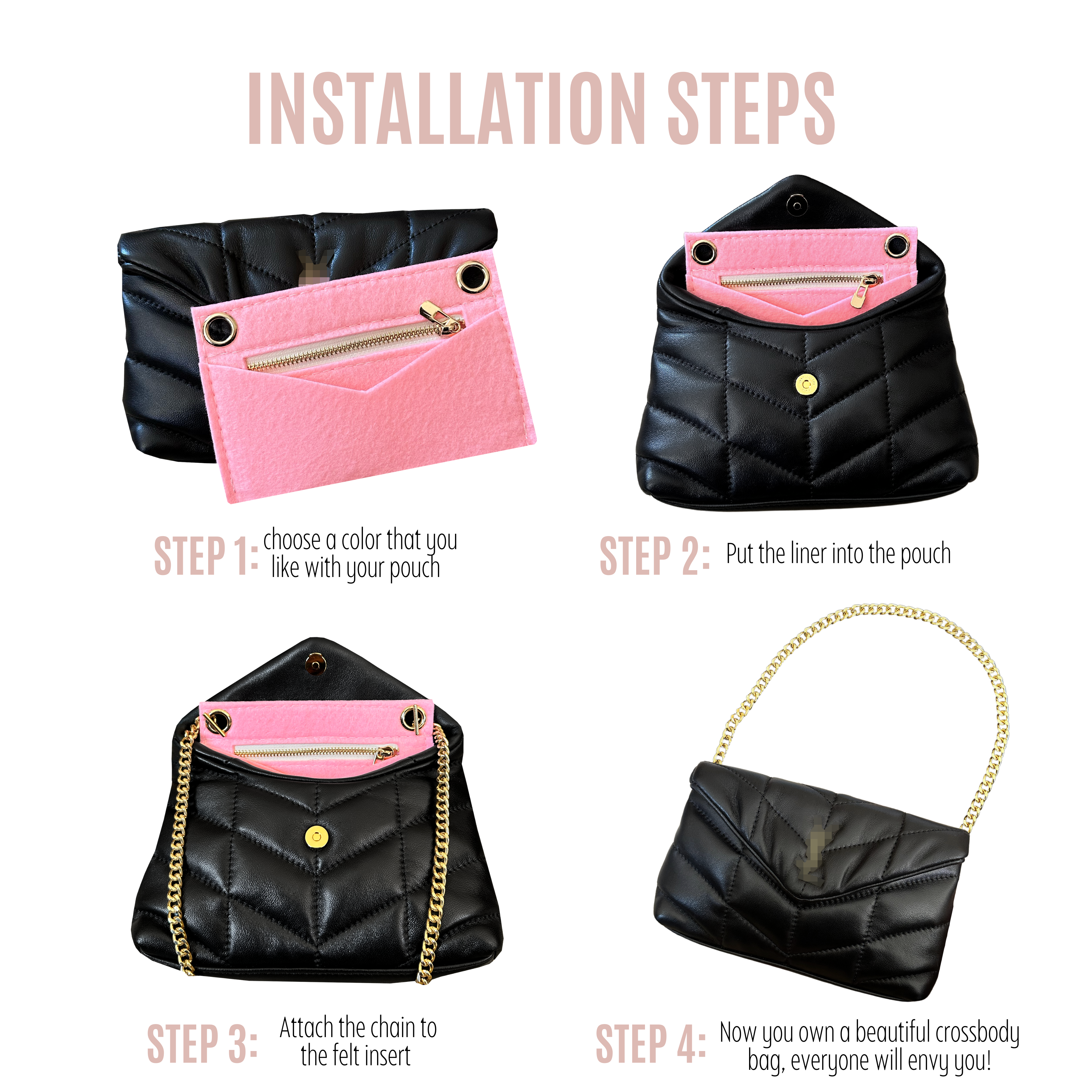 LouLou Puffer Small Pouch Conversion Kit with Round Clips & Chain