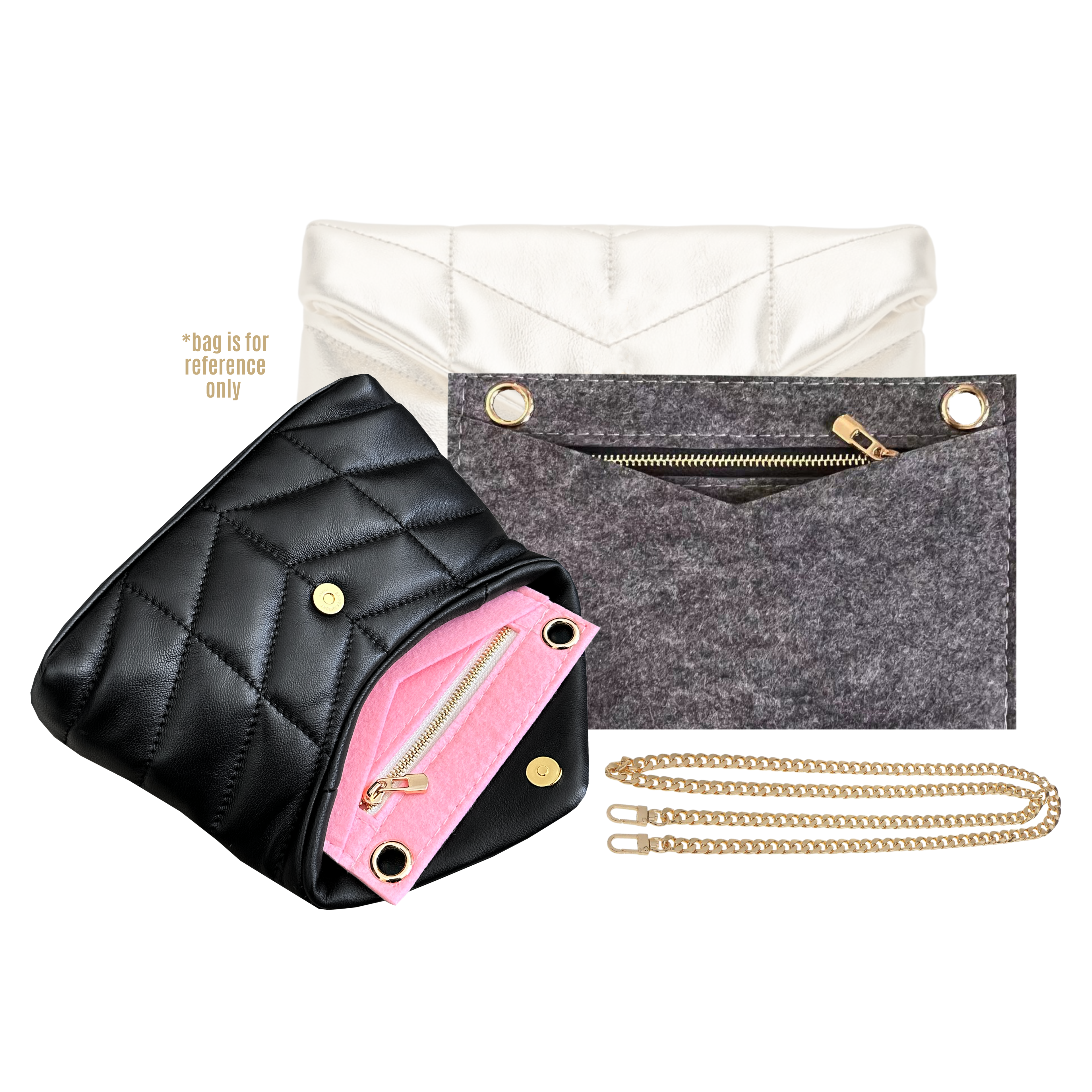 LouLou Puffer Small Pouch Conversion Kit with Round Clips & Chain