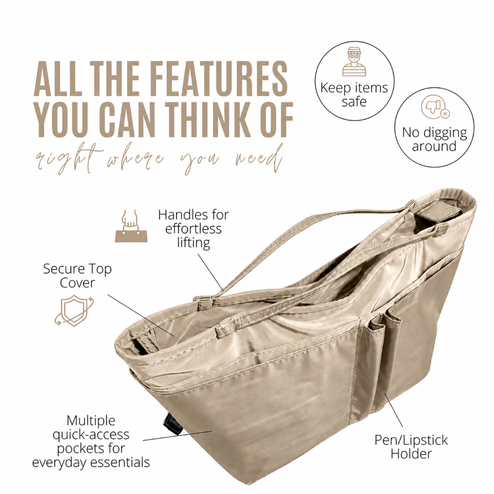 Divitize Curves Tote nylon organizer Beige feature image 3#Color_Beige