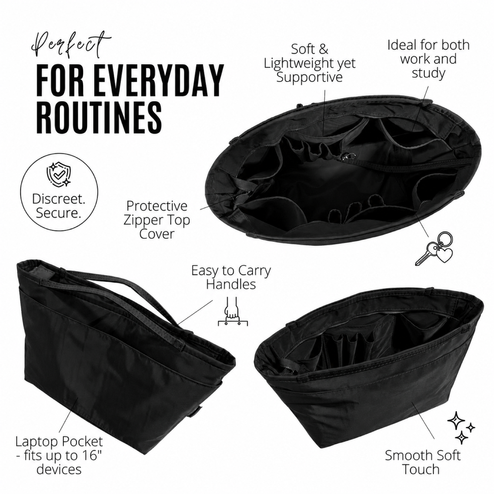 Divitize Curves Tote nylon organizer Black feature image 1#Color_Black