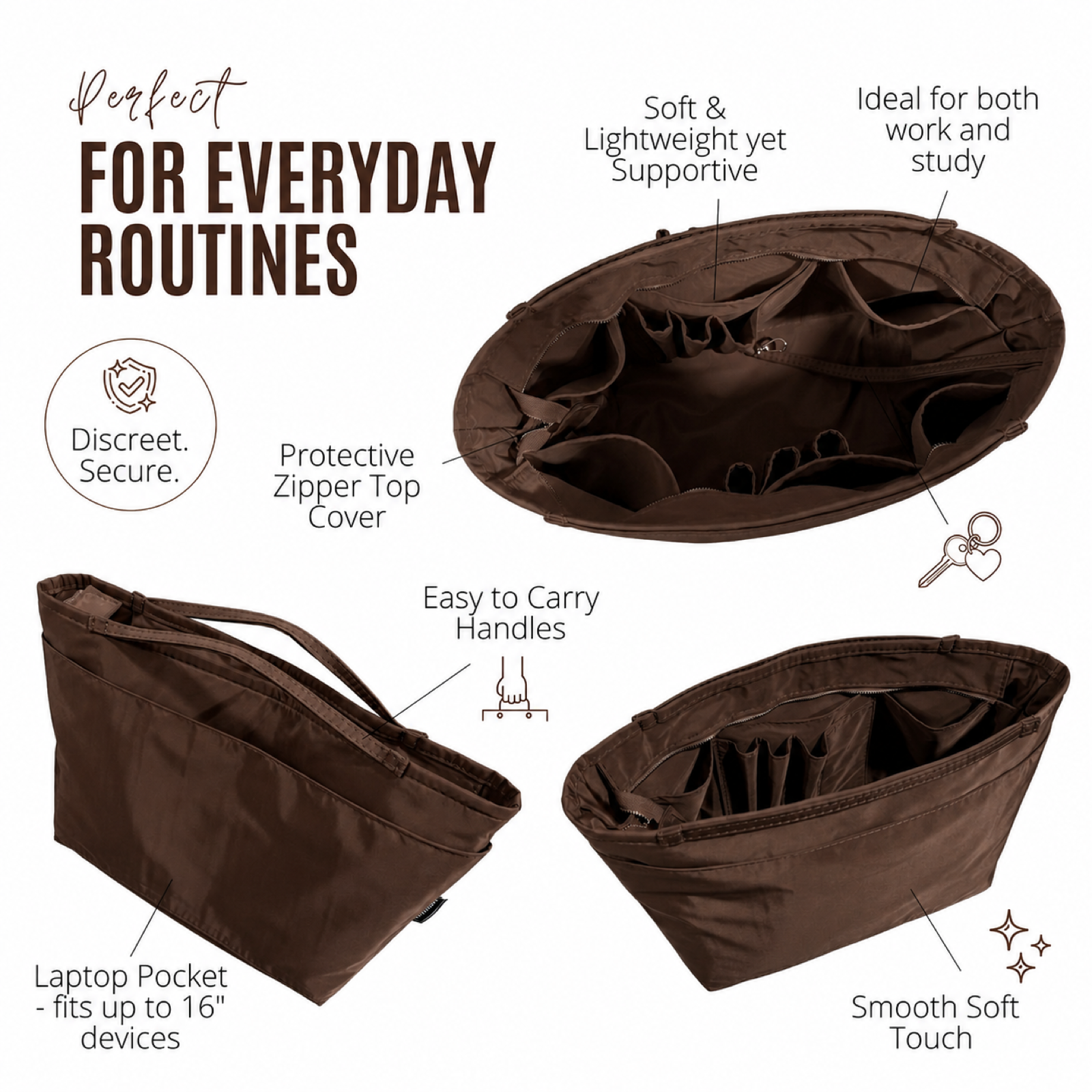 Divitize Curves Tote nylon organizer Brown feature image 1#Color_Brown