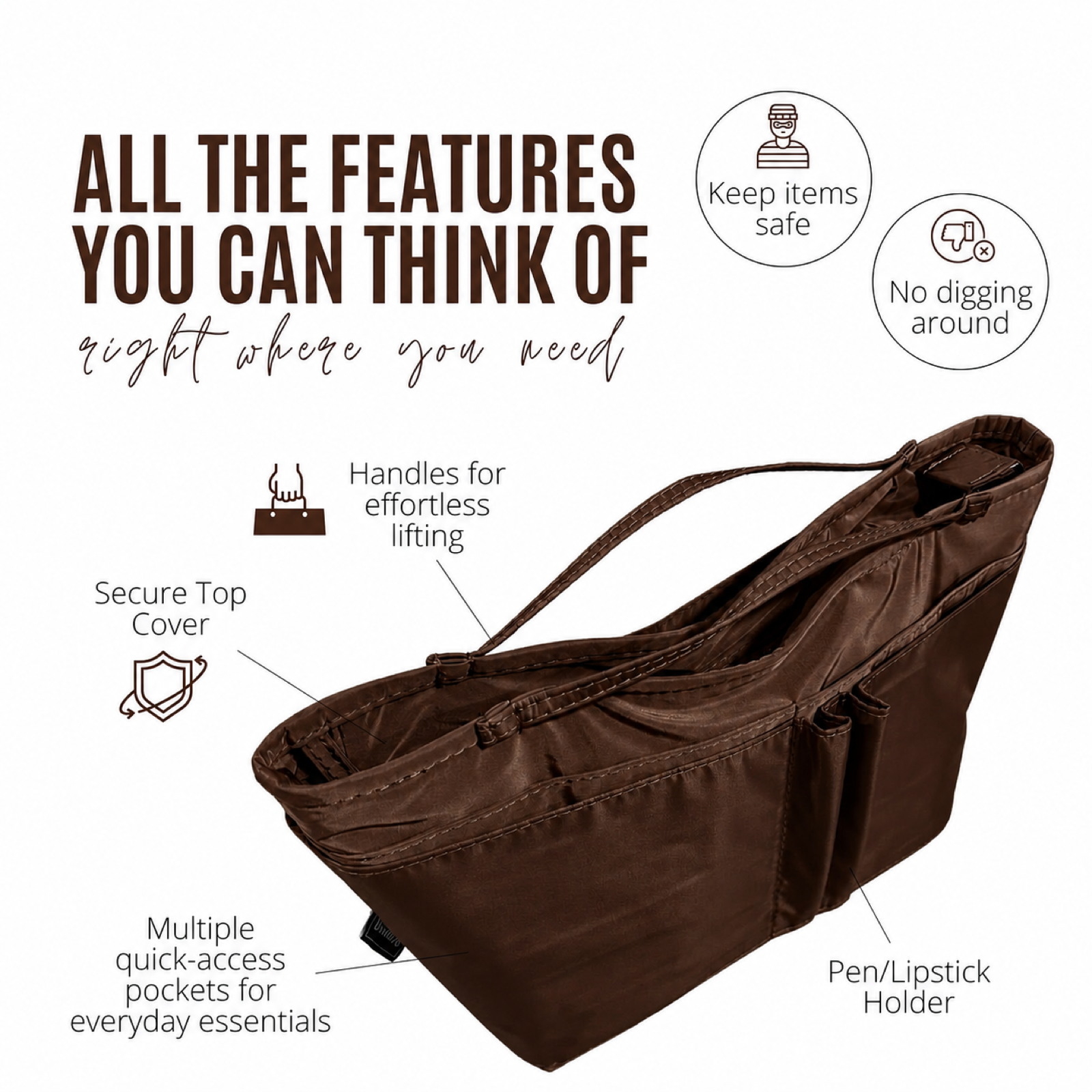 Divitize Curves Tote nylon organizer Brown feature image 3#Color_Brown
