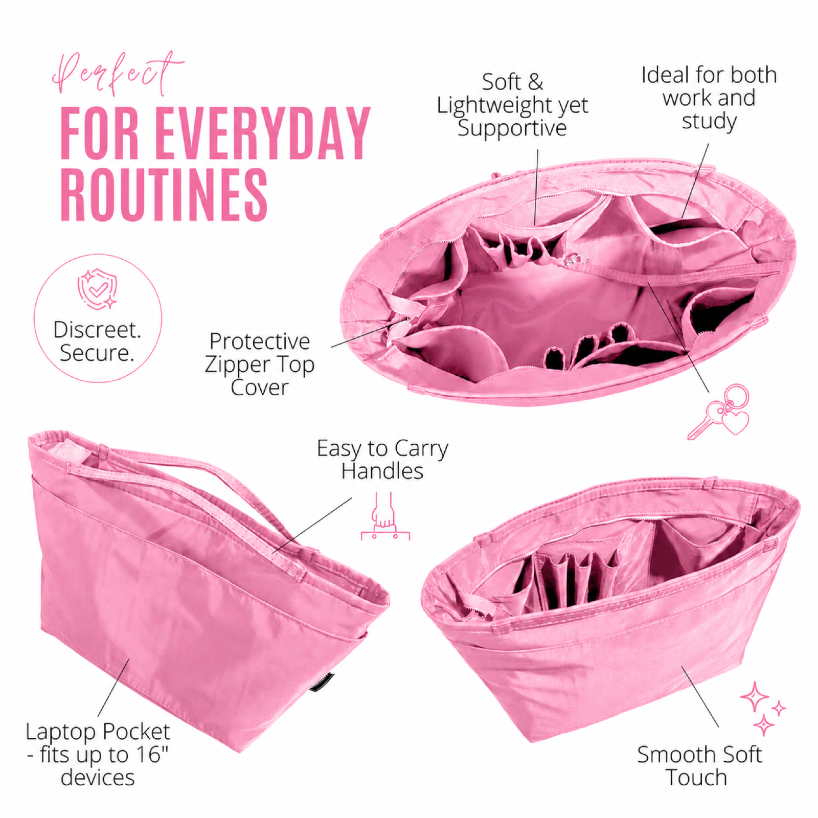 Divitize Curves Tote nylon organizer Bubblegum feature image 1#Color_Bubblegum