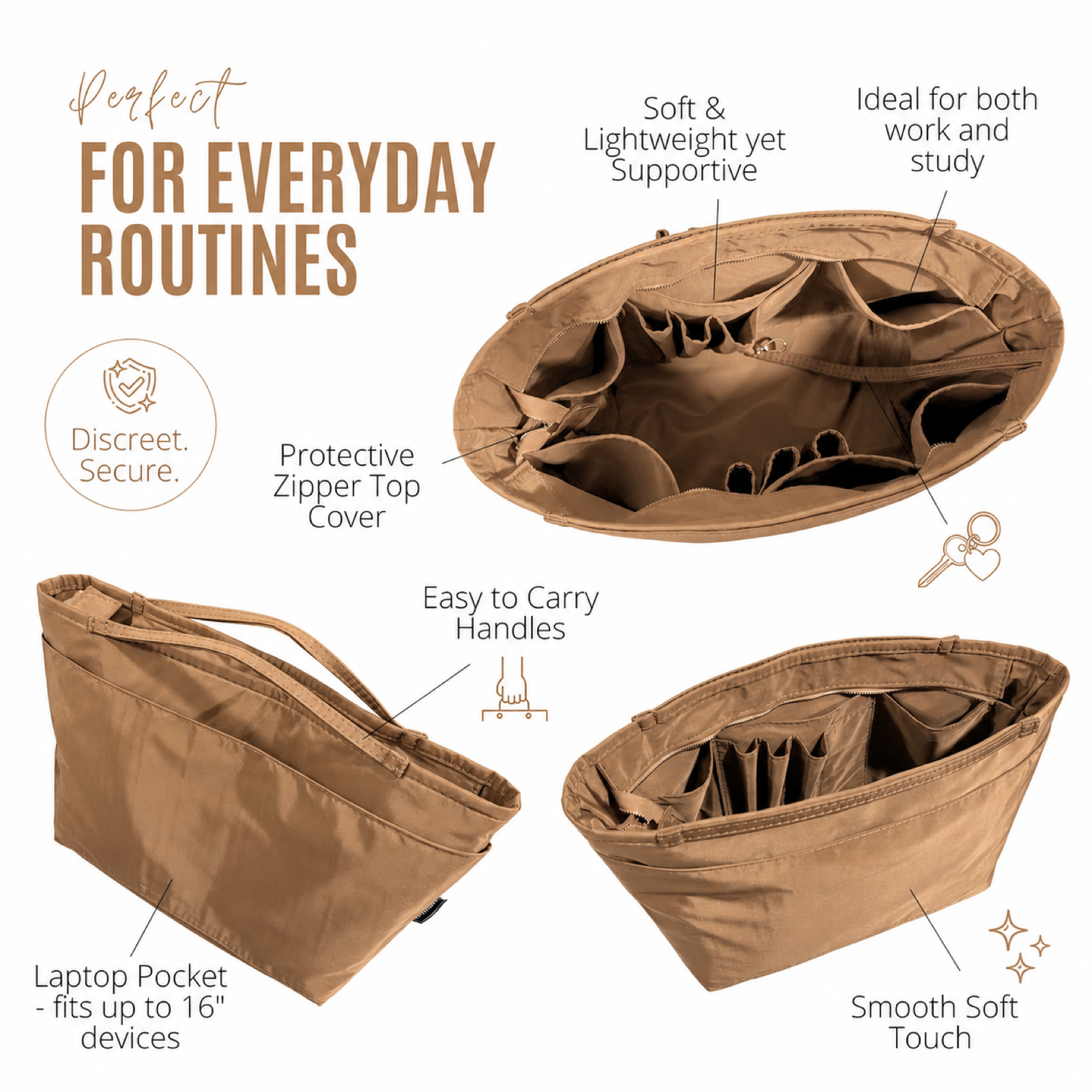 Divitize Curves Tote nylon organizer Camel feature image 1#Color_Camel