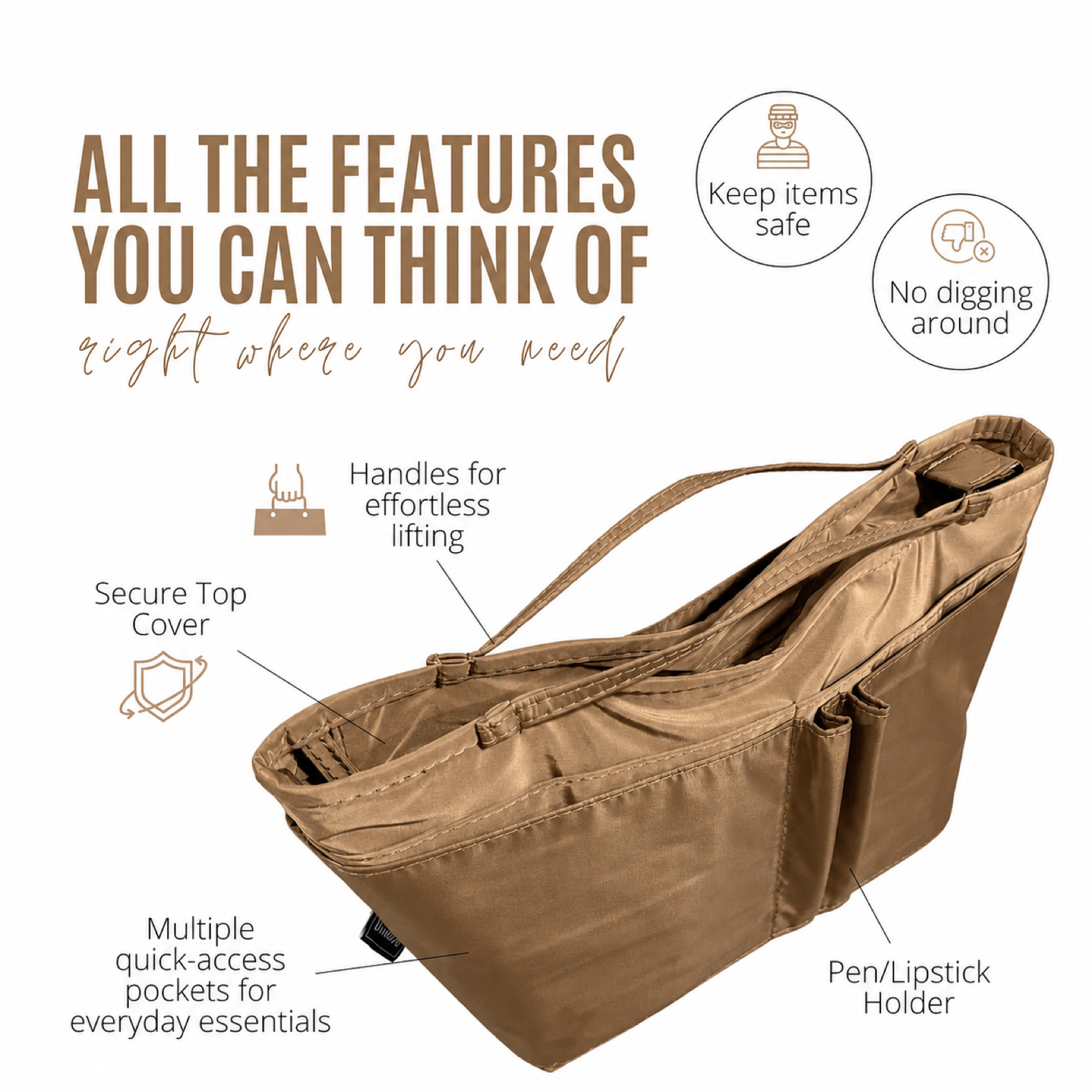 Divitize Curves Tote nylon organizer Camel feature image 3#Color_Camel
