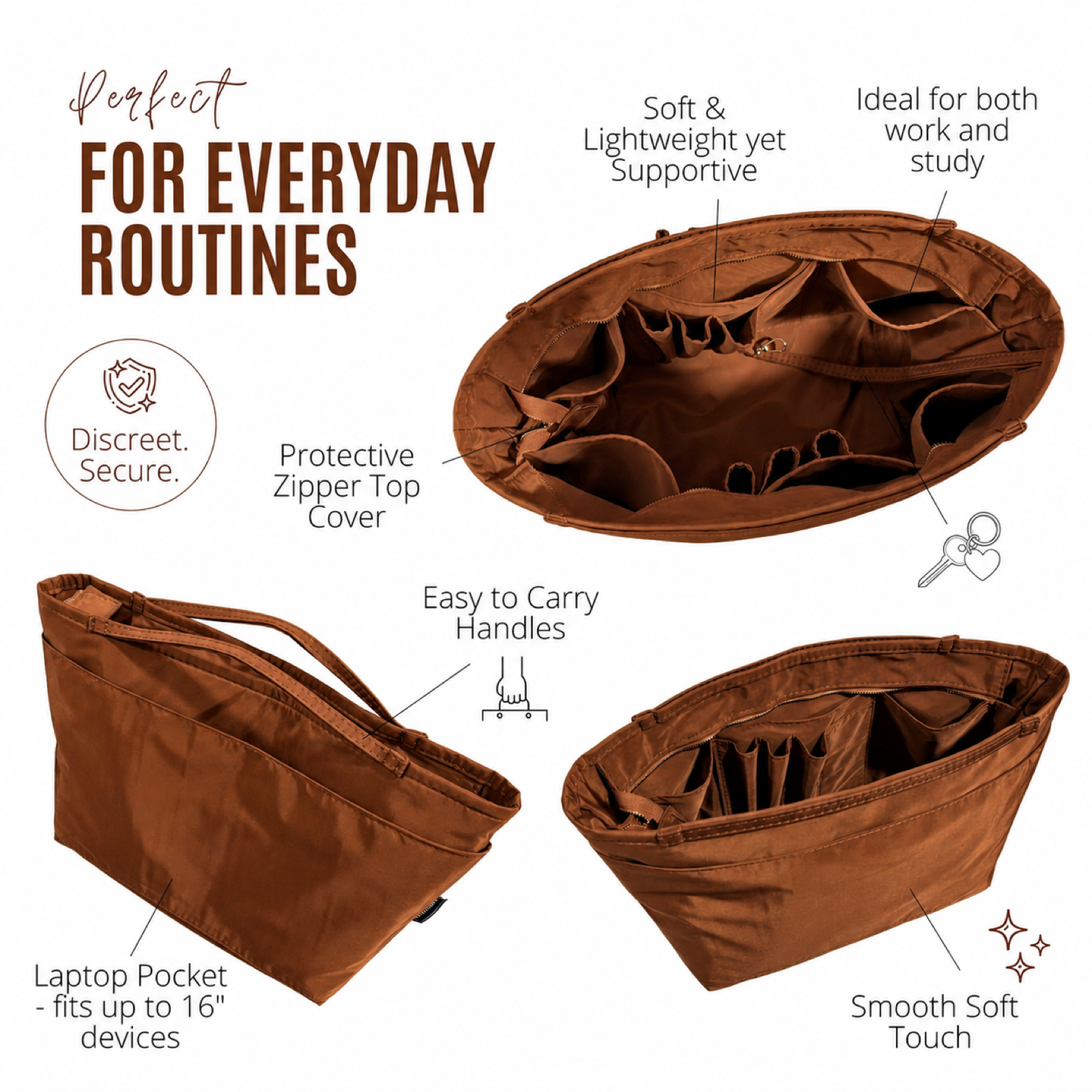 Divitize Curves Tote nylon organizer Cognac feature image 1#Color_Cognac
