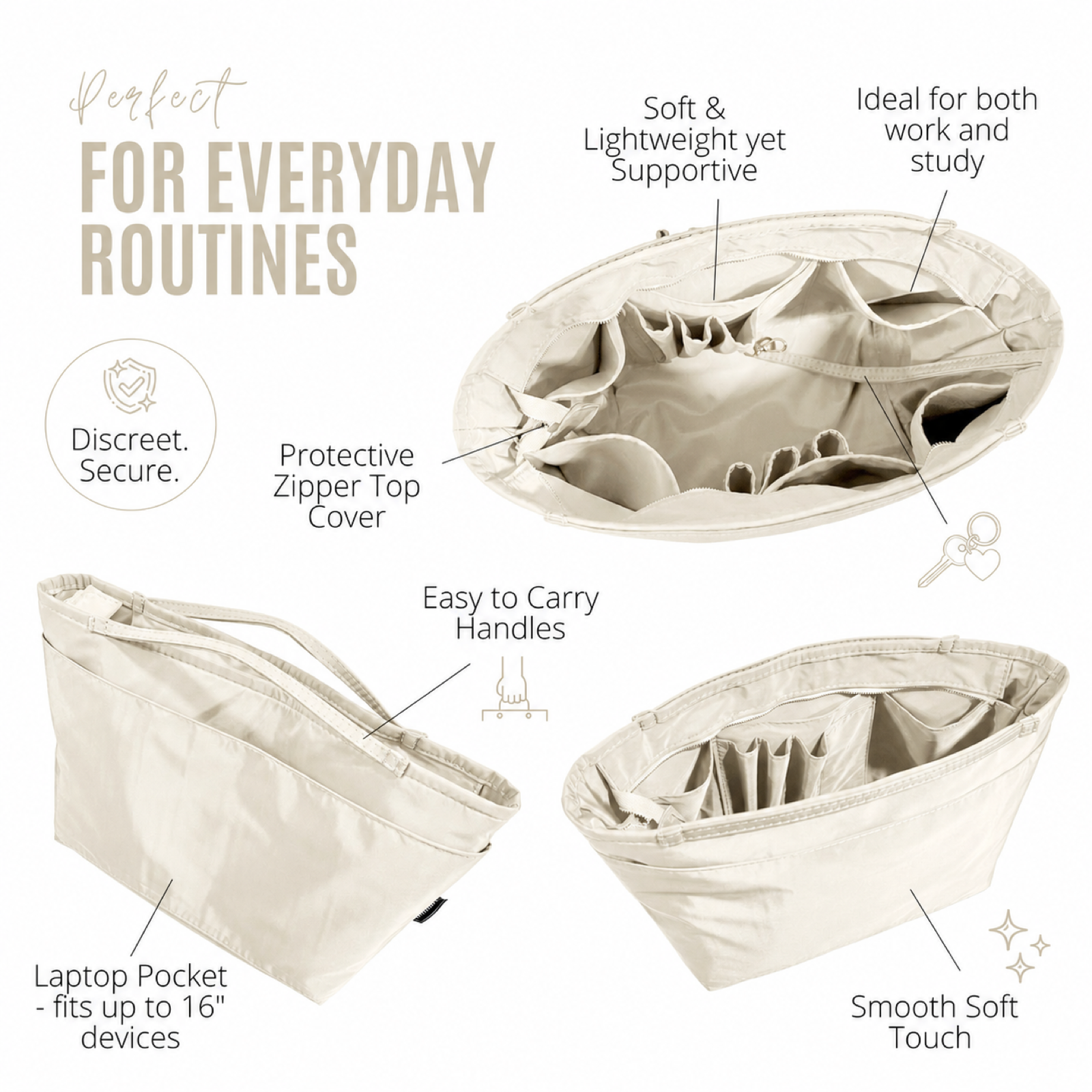 Divitize Curves Tote nylon organizer Cream feature image 1#Color_Cream