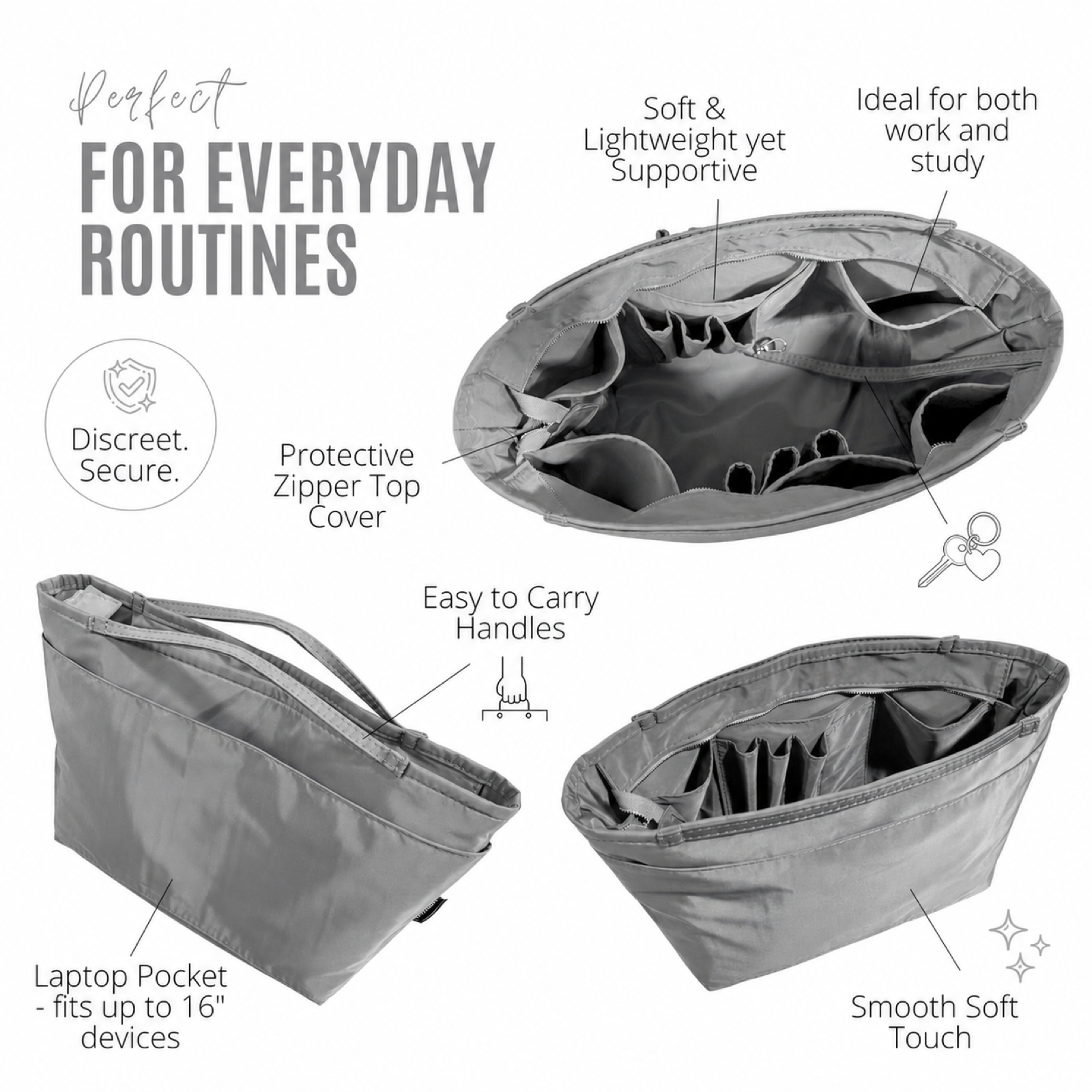 Divitize Curves Tote nylon organizer Grey feature image 1#Color_Grey