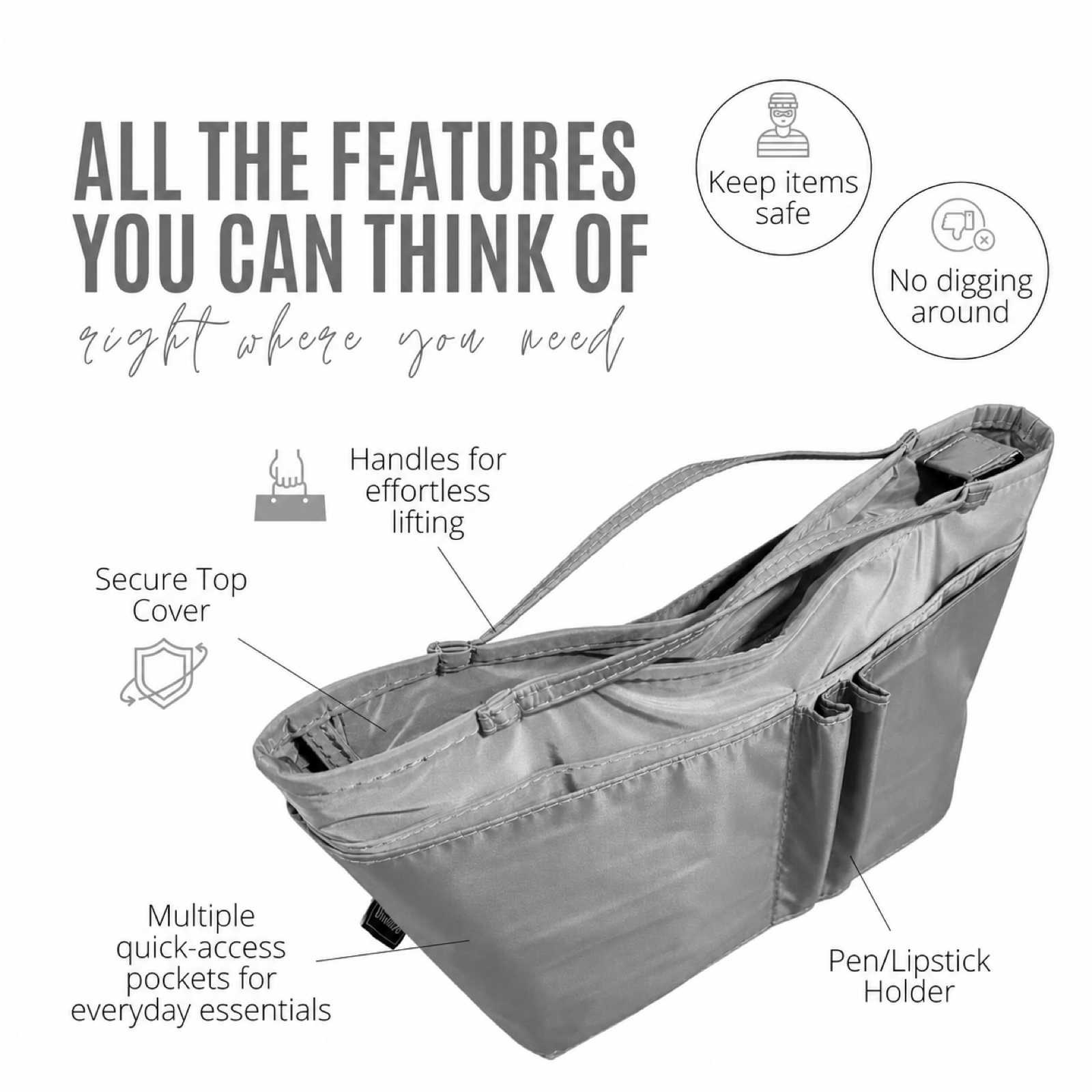 Divitize Curves Tote nylon organizer Grey feature image 3#Color_Grey