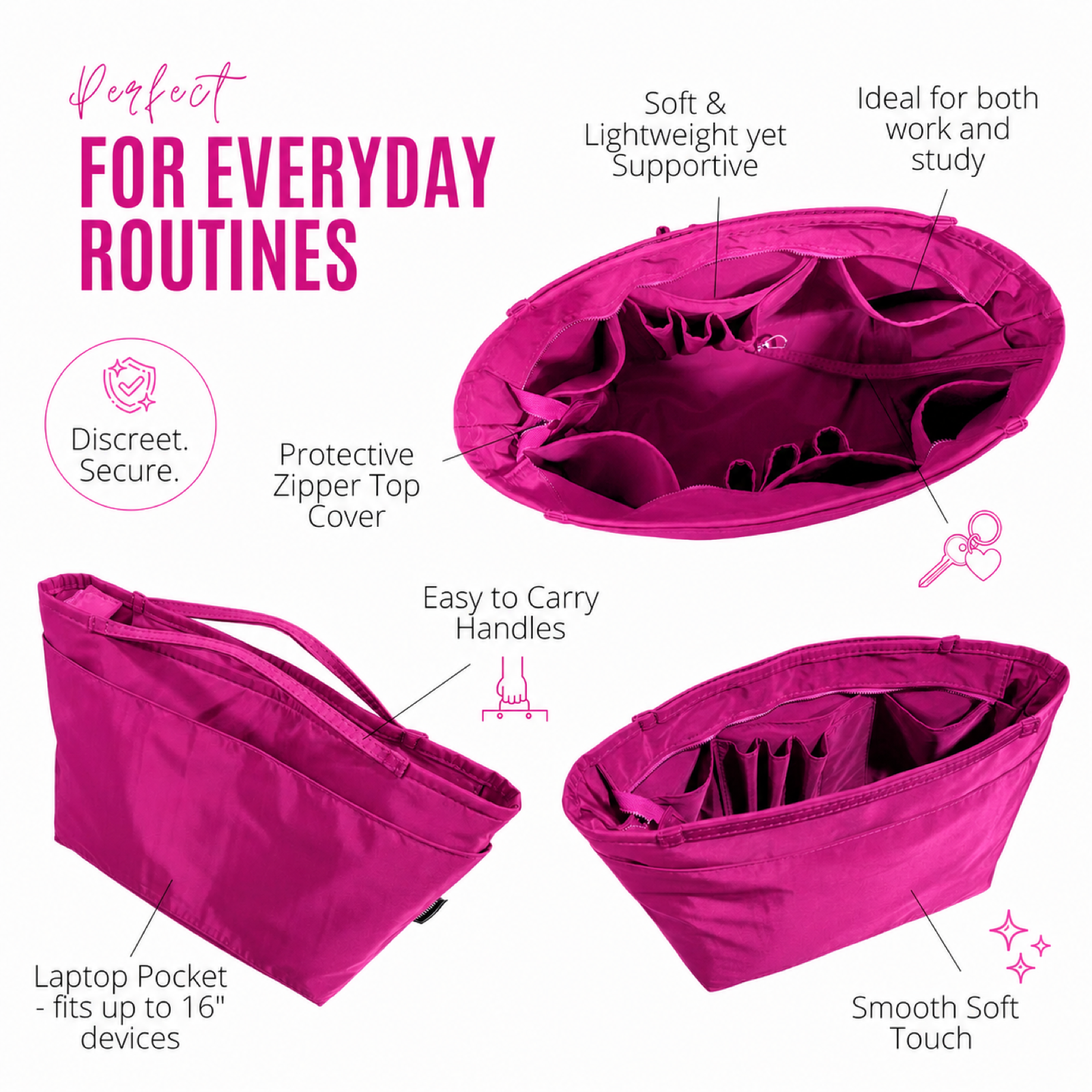 Divitize Curves Tote nylon organizer Hot Magenta feature image 1#Color_Hot Magenta