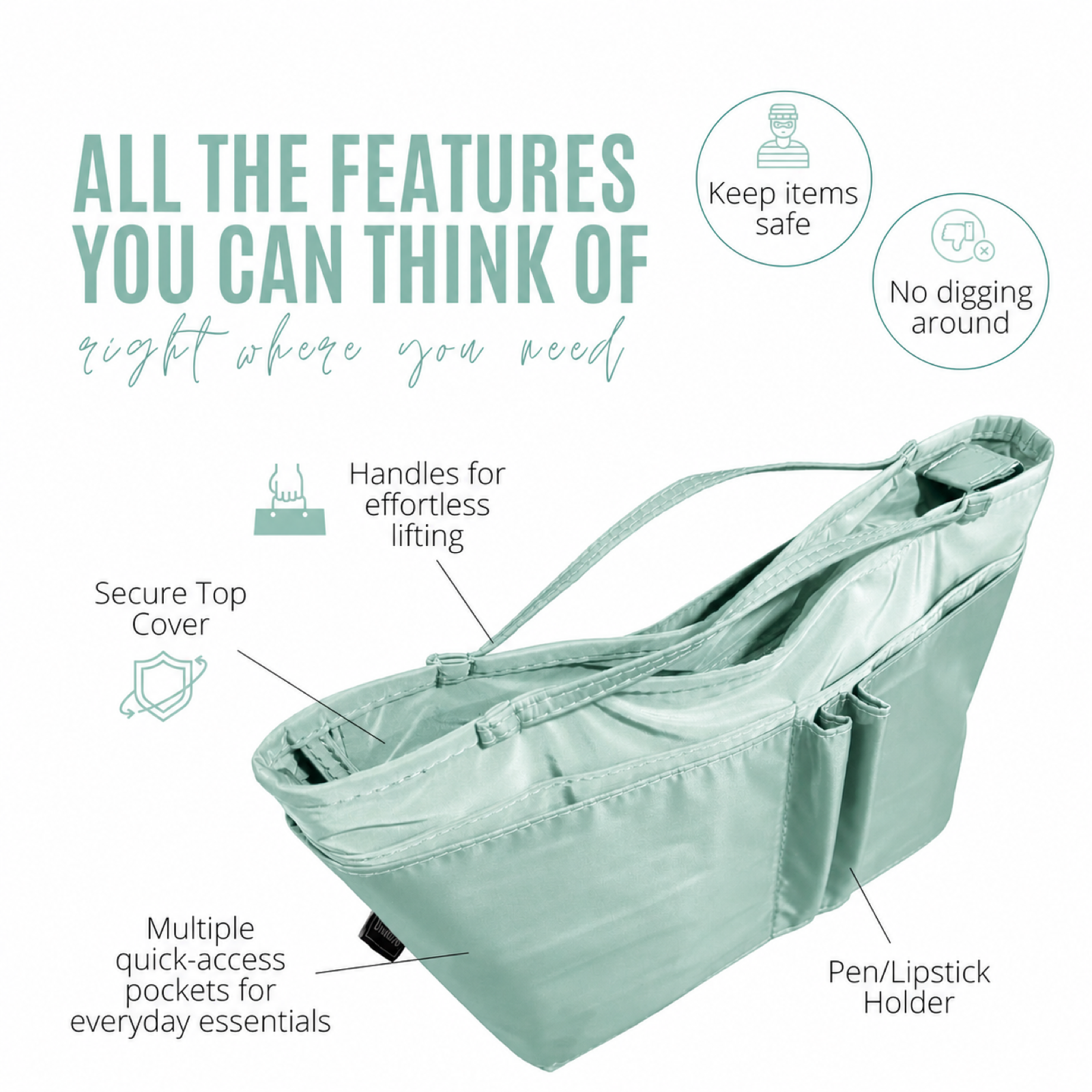 Divitize Curves Tote nylon organizer Mint feature image 3#Color_Mint