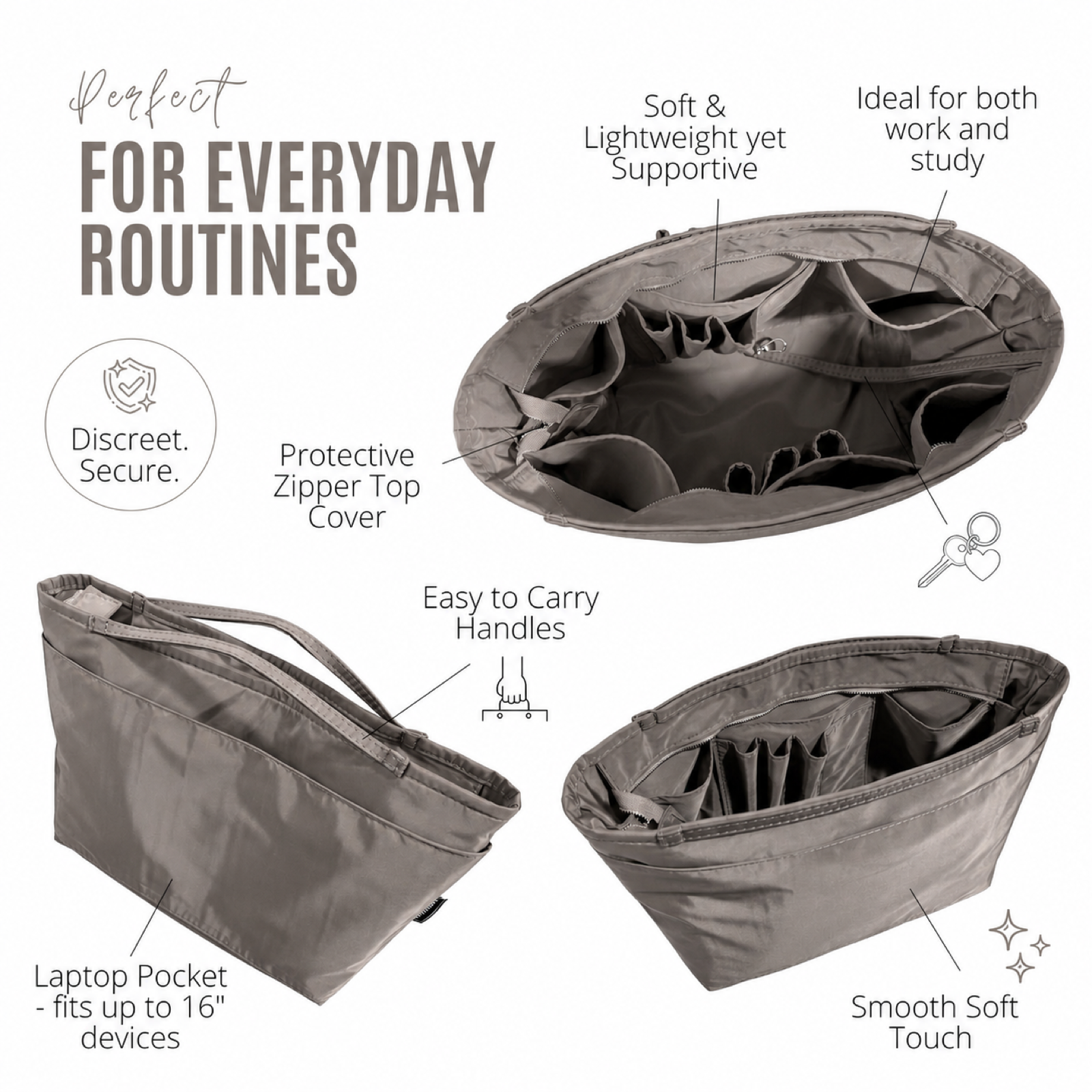 Divitize Curves Tote nylon organizer Taupe feature image 1#Color_Taupe