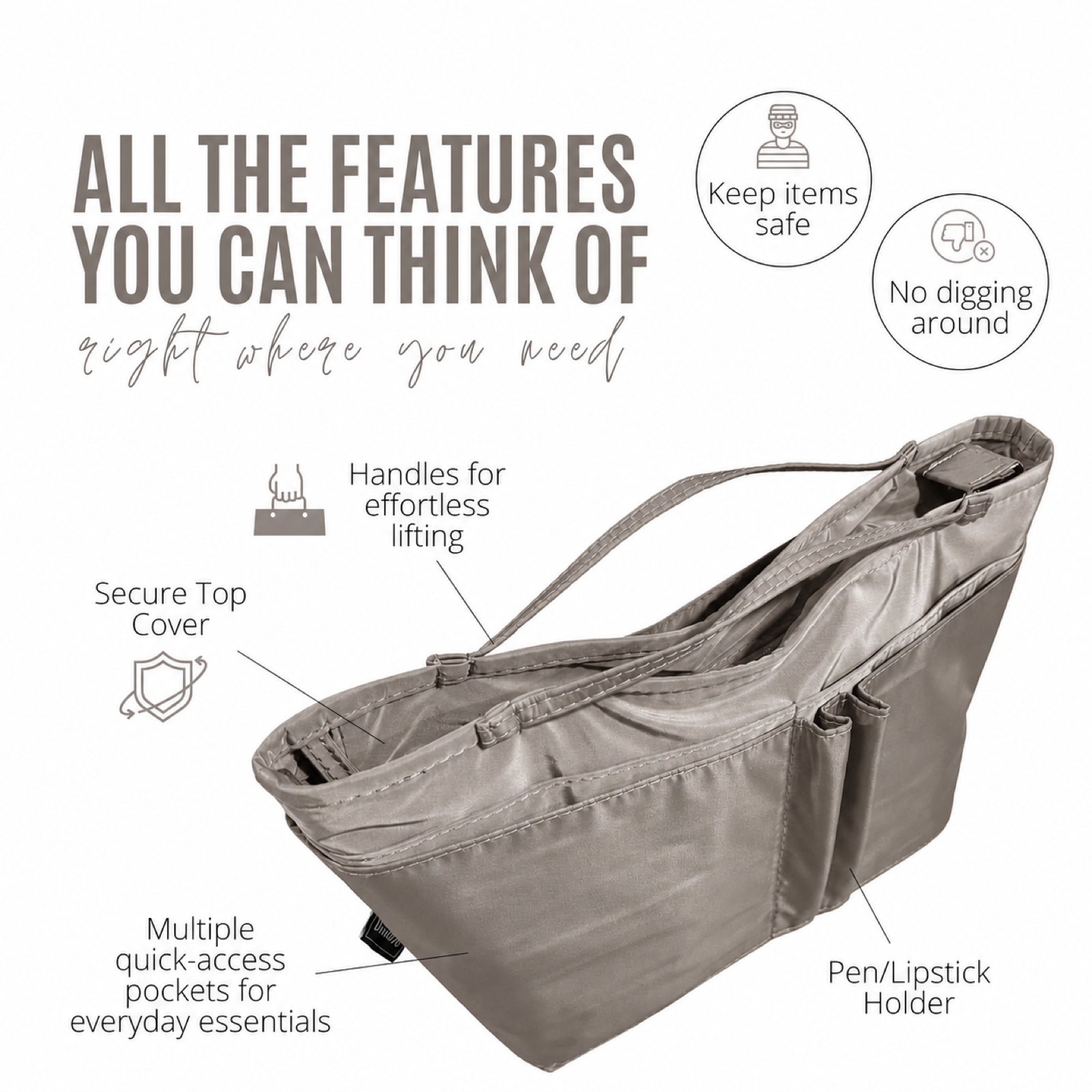 Divitize Curves Tote nylon organizer Taupe feature image 3#Color_Taupe