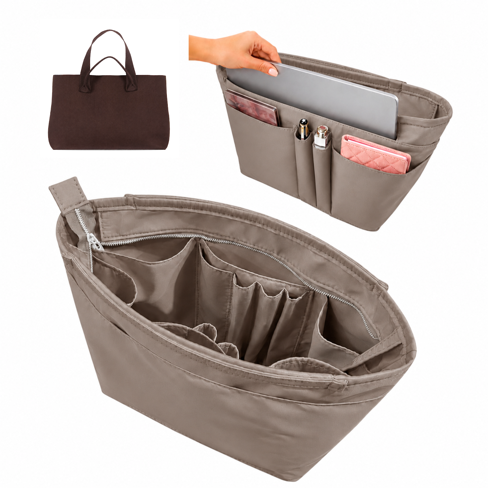 Divitize Curves Tote nylon organizer Taupe#Color_Taupe