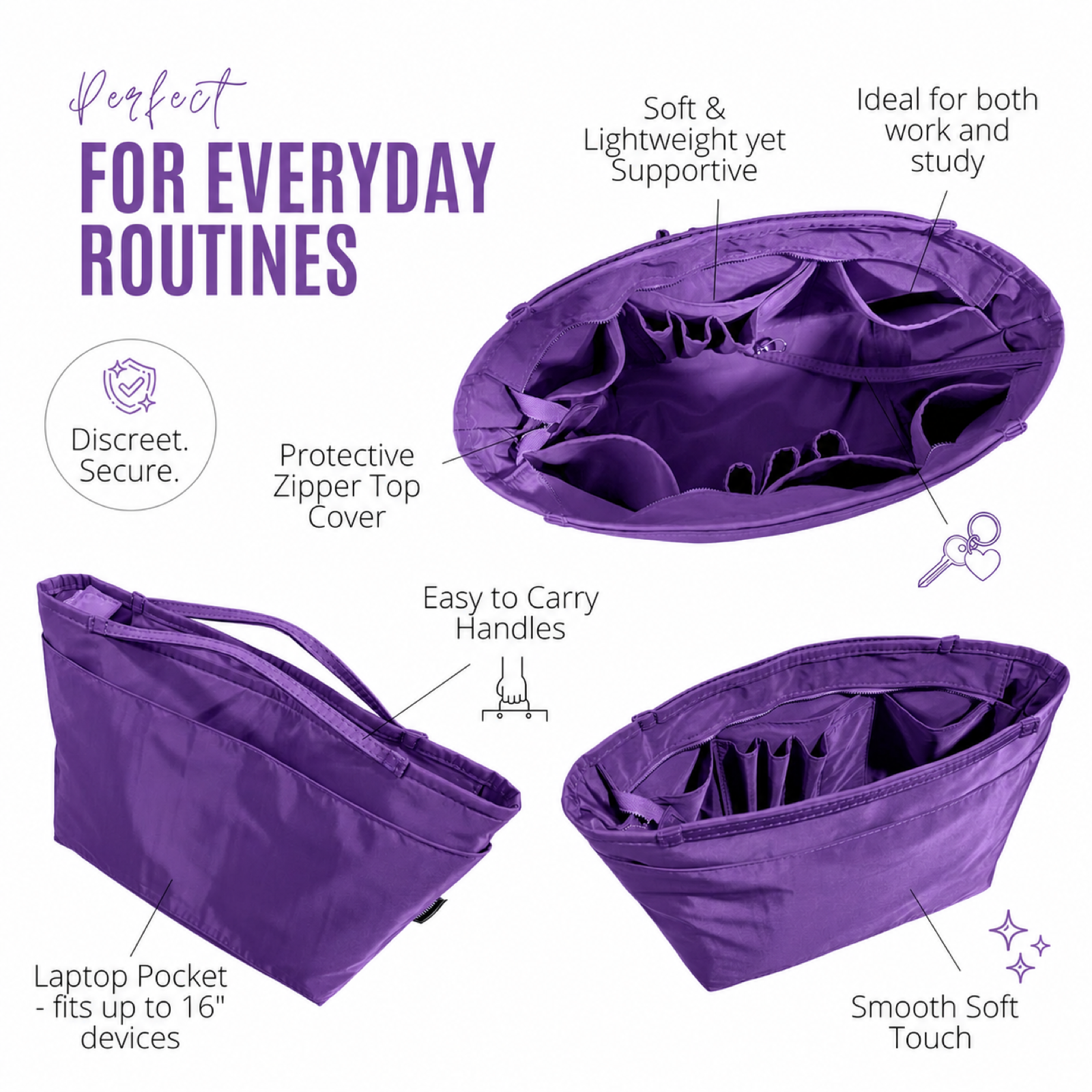 Divitize Curves Tote nylon organizer Violet feature image 1#Color_Violet