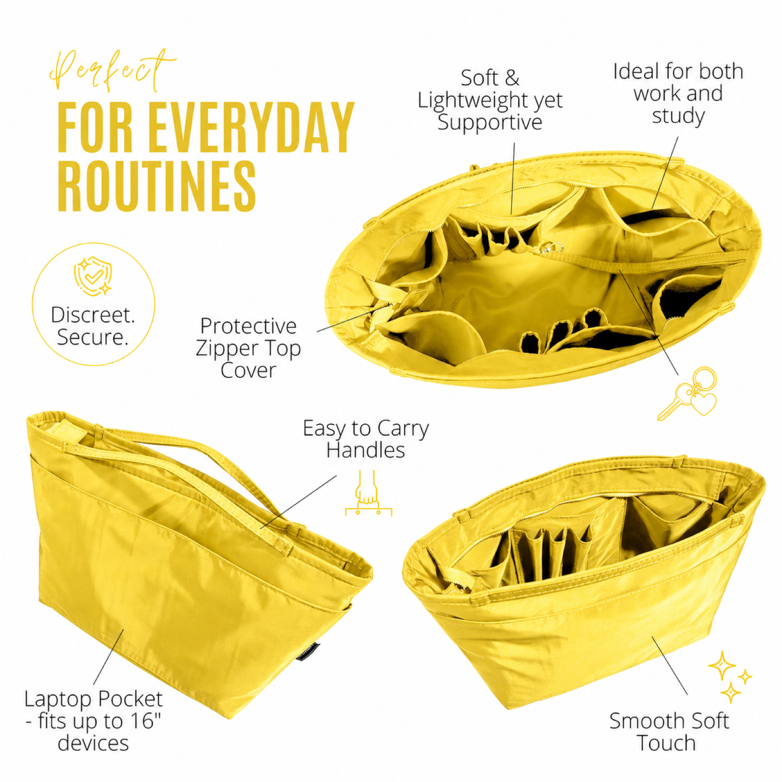 Divitize Curves Tote nylon organizer Yellow feature image 1#Color_Yellow