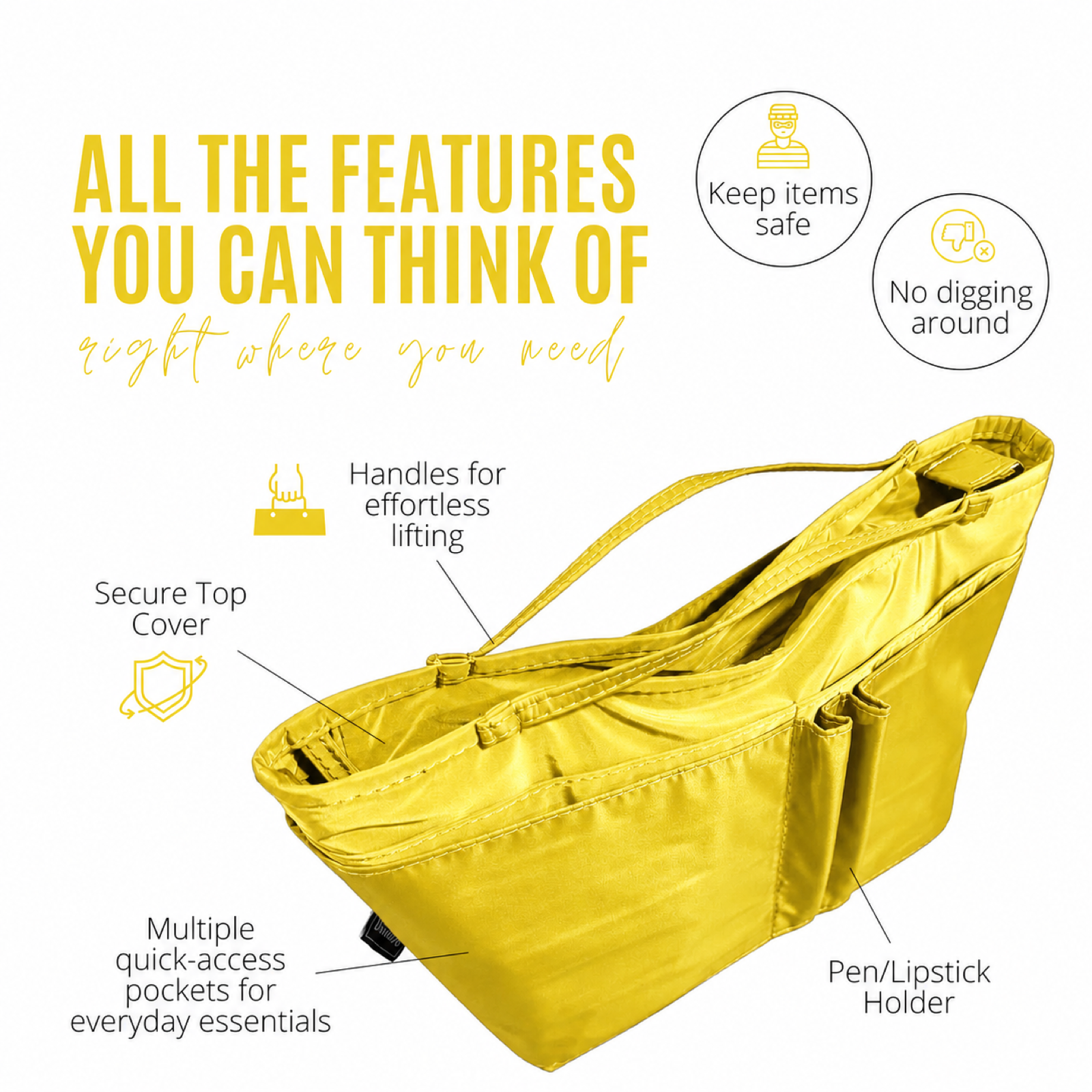 Divitize Curves Tote nylon organizer Yellow feature image 3#Color_Yellow